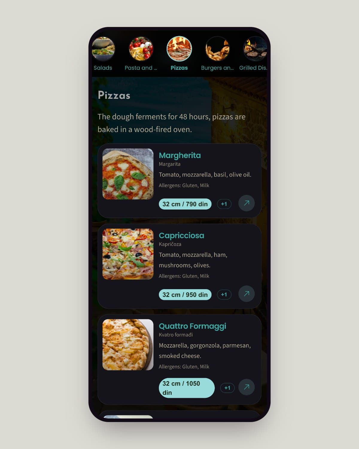 How allergens appear in the menu