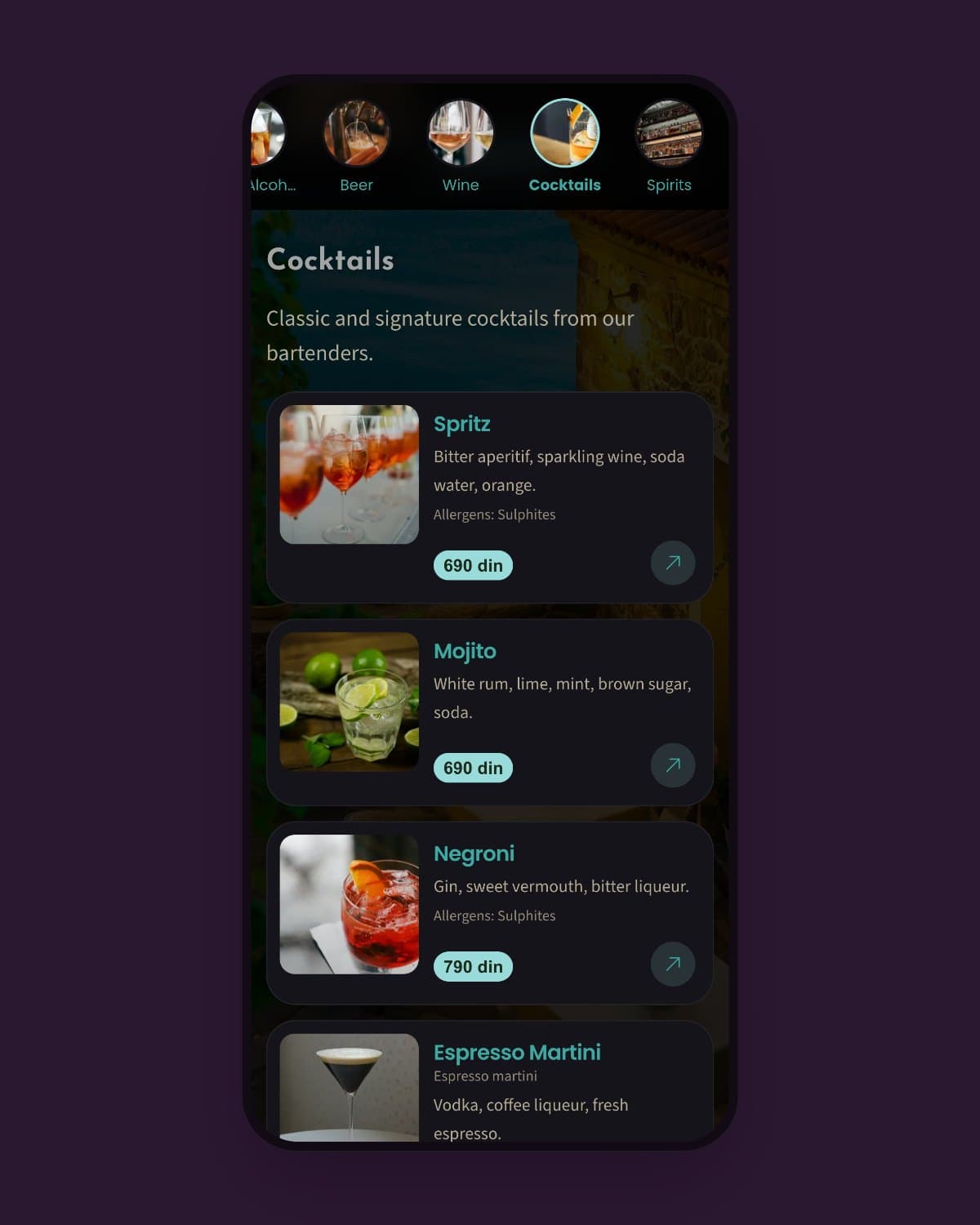 A cocktail menu that looks tempting
