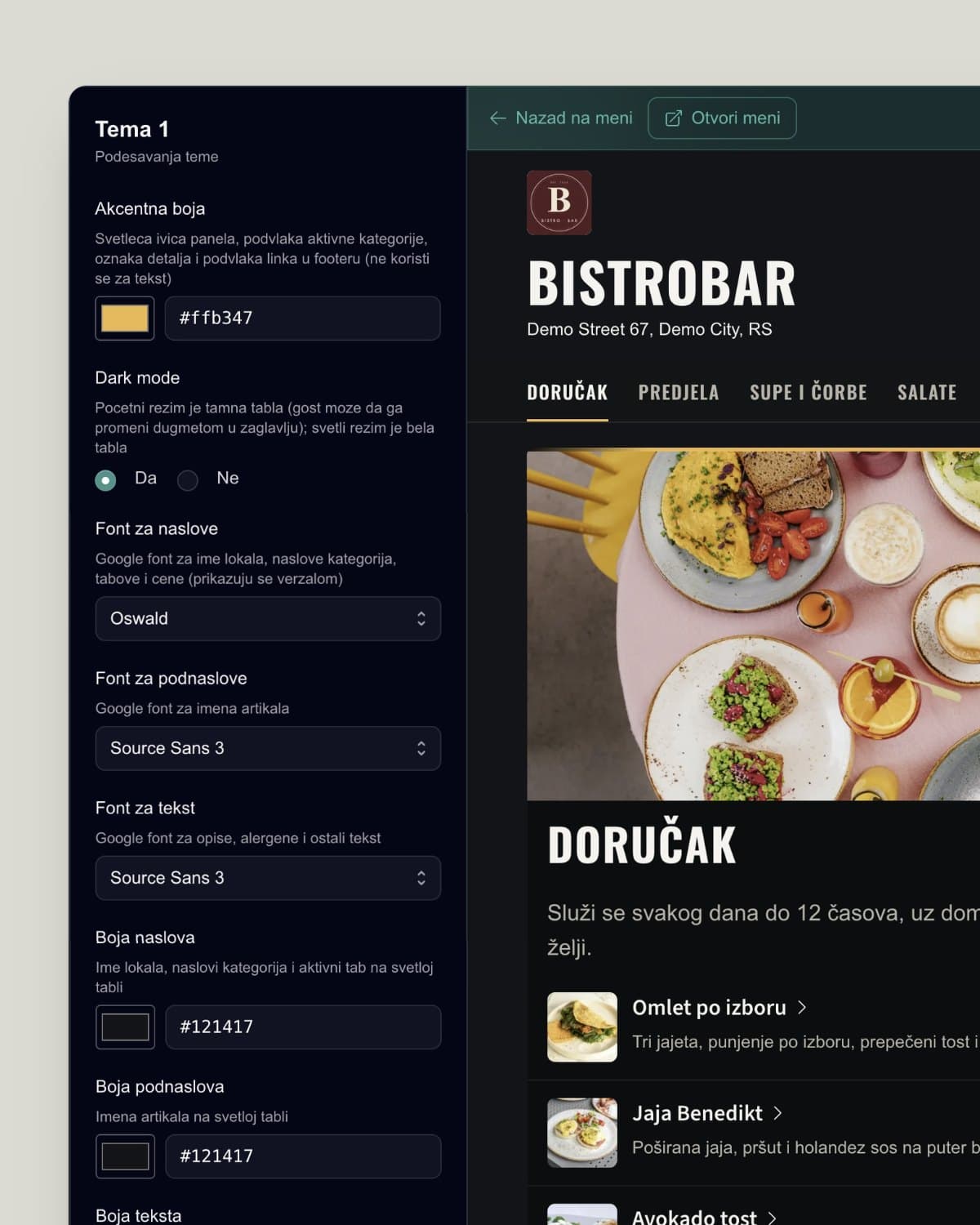Gimny theme editor: accent color, fonts and menu preview